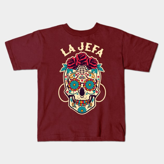 La Jefa Sugar Skull Mexican Dia De Los Muertos Day of Dead Kids T-Shirt by OrangeMonkeyArt